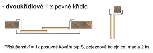 Dvoukřídlové posuvné dveře na stěnu s 1 pevným křídlem